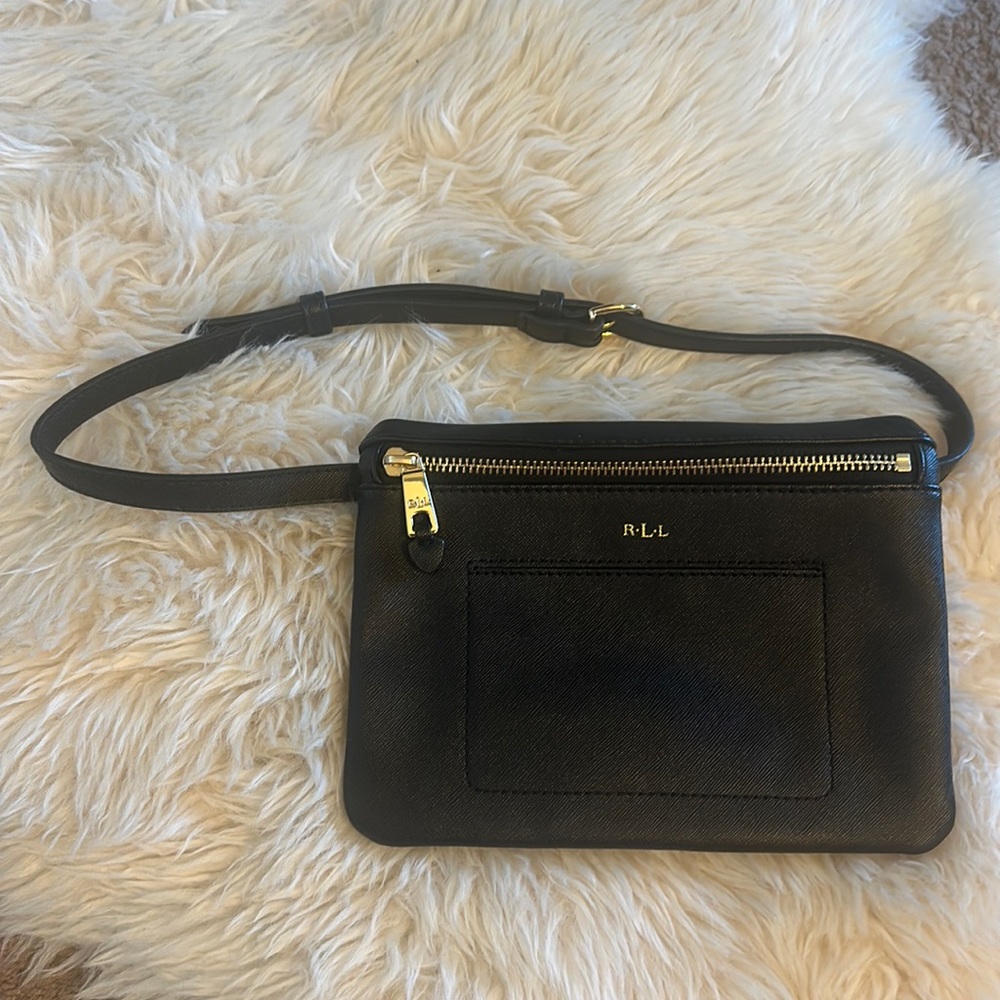 R.L.L Black Leather Waist Belt Bag/ Fanny Pack